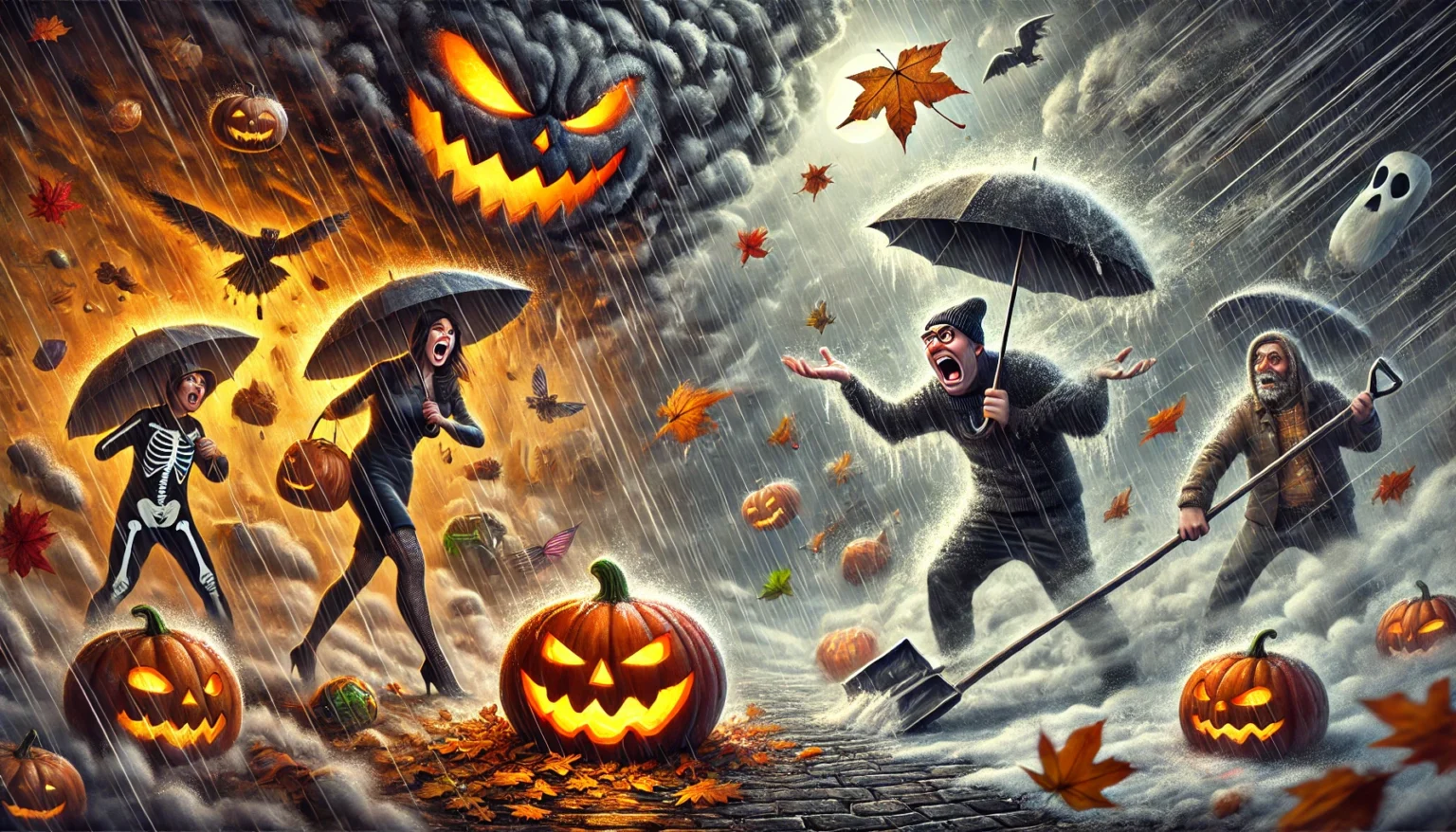 Scena caotica di meteo autunnale durante Halloween e il Ponte di Ognissanti