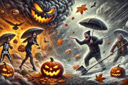 Scena caotica di meteo autunnale durante Halloween e il Ponte di Ognissanti